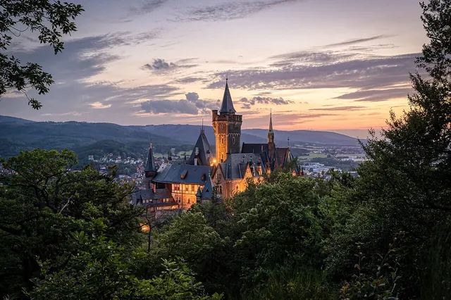 Zámek Wernigerode po západu slunce