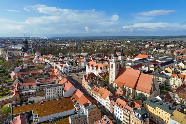 Historické centrum Wittenbergu z výšky